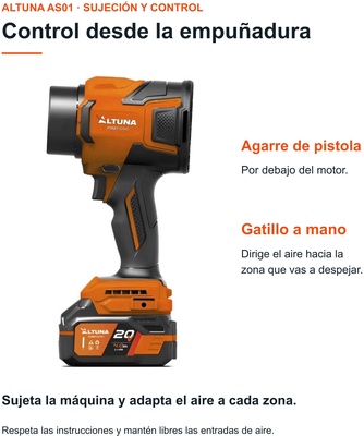 Pack soplador Altuna AS01 21 V con 3 bater�as de 4 Ah y cargador