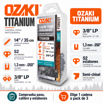 Pack 3 cadenas de motosierra Ozaki TITANIUM 3/8